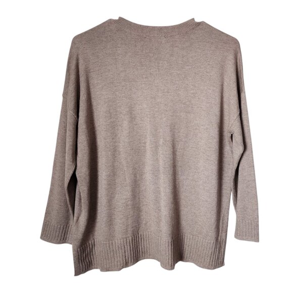 LILIA P Oversized Button Henley Contrast Stitching Popover Sweater in Flax NEW S - Picture 3 of 8